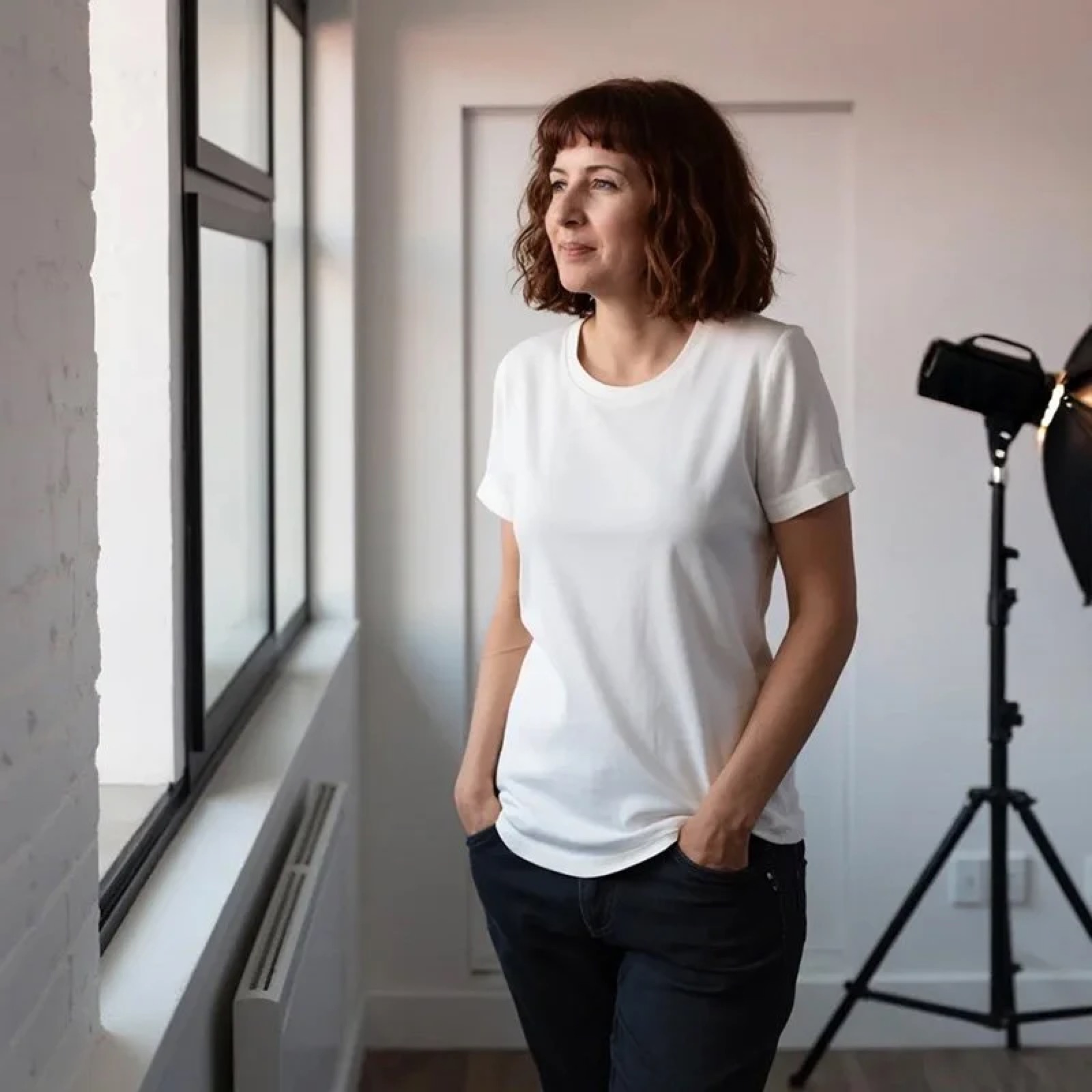 Belinda Dunne, Auckland boudoir photographer, looking out the window